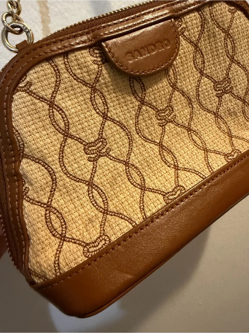 Sandro Canvas Leather Trim Crossbody Bag w/Tags